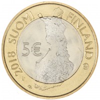 Монета Финляндия 5 евро 2018 Финский пейзаж - Национальный парк Таммеркоски