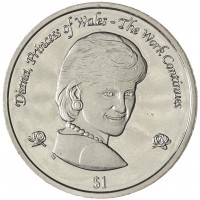 Монета Британские Виргинские острова 1 доллар 2002 Принцесса Диана
