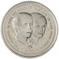 Монета Остров Мэн 1 крона 1981 Свадьба Принца Чарльза и Леди Дианы - портреты