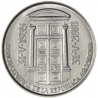 Монета Аргентина 2 песо 2010 75 лет Центральному банку Аргентины