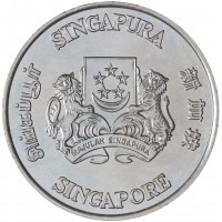 Монета Сингапур 5 долларов 1987 100 лет Национальному музею