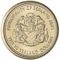 Монета Княжество Силенд 10 долларов 2025 Встреча лидеров сверхдержав на Аляске - Путин и Трамп