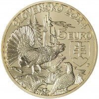 Монета Словакия 5 евро 2024 Фауна и флора Словакии - Глухарь
