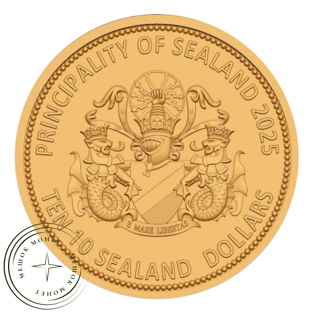 Княжество Силенд 10 долларов 2025 «История Российской Космонавтики» - 65 лет полета Белки и стрелки — 937045897