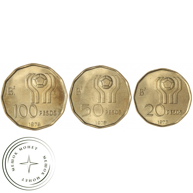 Набор монет Аргентины (3 монеты) Футбол — 937045946