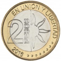 Монета Аргентина 2 песо 2016 200 лет Независимости
