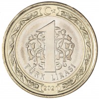 Монета Турция 1 лира 2021 100 лет Газиантепу