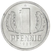 Монета ГДР 1 пфенниг 1989
