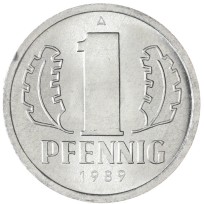 Монета ГДР 1 пфенниг 1989