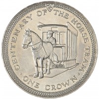 Монета Остров Мэн 1 крона 1976 100 лет Конной железной дороге