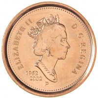 Монета Канада 1 цент 2002 50 лет правлению Королевы Елизаветы II