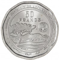 Монета ЦАР 50 франков 2024 