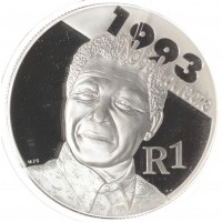 Монета ЮАР 1 ранд 2007 Лауреаты Нобелевской премии - Нельсон Мандела