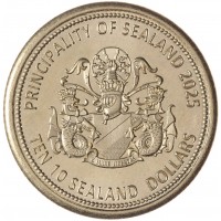 Монета Княжество Силенд 10 долларов 2025 «История Российской Космонавтики» - Союз-Апполон 