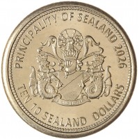 Монета Княжество Силенд 10 долларов 2026 «История Российской Космонавтики» - 65 лет Первому полету в космос Юрия Гагарина