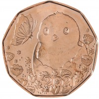 Австрия 5 евро 2021 Пасхальная монета — Цыплёнок