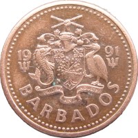 Монета Барбадос 1 цент 1991