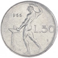 Монета Италия 50 лир 1966