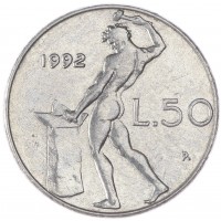 Италия 50 лир 1992