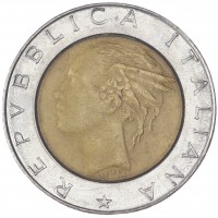 Монета Италия 500 лир 1987