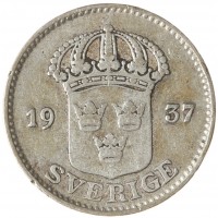 Монета Швеция 25 эре 1937
