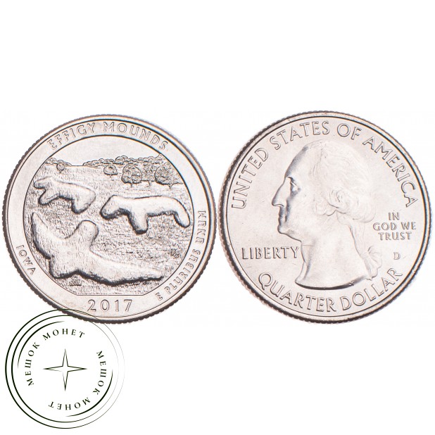 США 25 центов 2017 Национальный памятник Эффиджи-Маундз