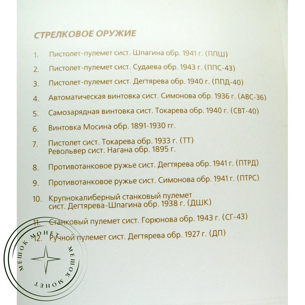 Почтовая карточка с литерой В К 65 летию Победы в Великой Отечественной  войне Оружие победы Стрелковое оружие 2009