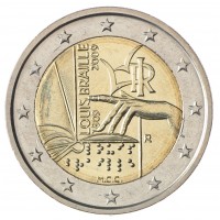 Монета Италия 2 евро 2009 200 лет со дня рождения Луи Брайля