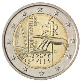 Италия 2 евро 2009 200 лет со дня рождения Луи Брайля