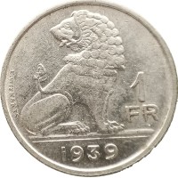 Монета Бельгия 1 франк 1939