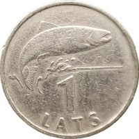 Монета Латвия 1 лат 1992 Лосось (сёмга)