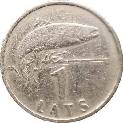 Монета Латвия 1 лат 1992 Лосось (сёмга)