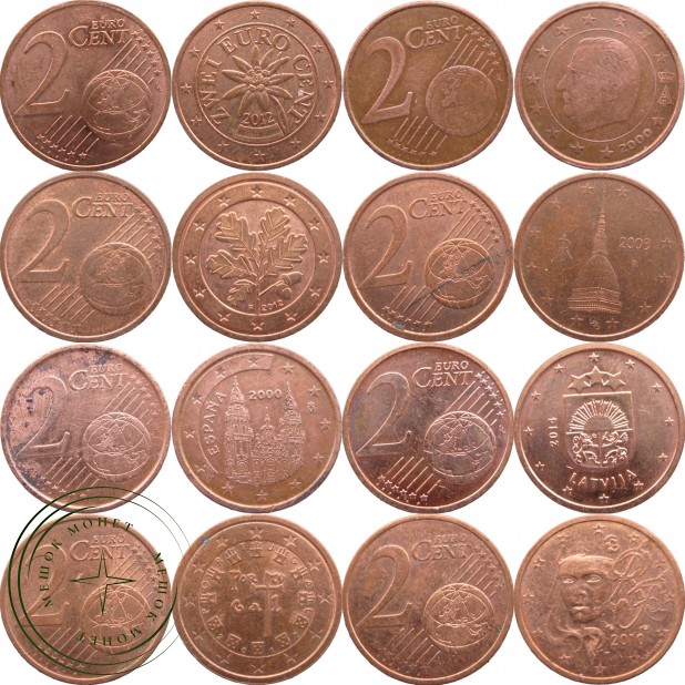 Набор монет 2 евроцента (8 монет)