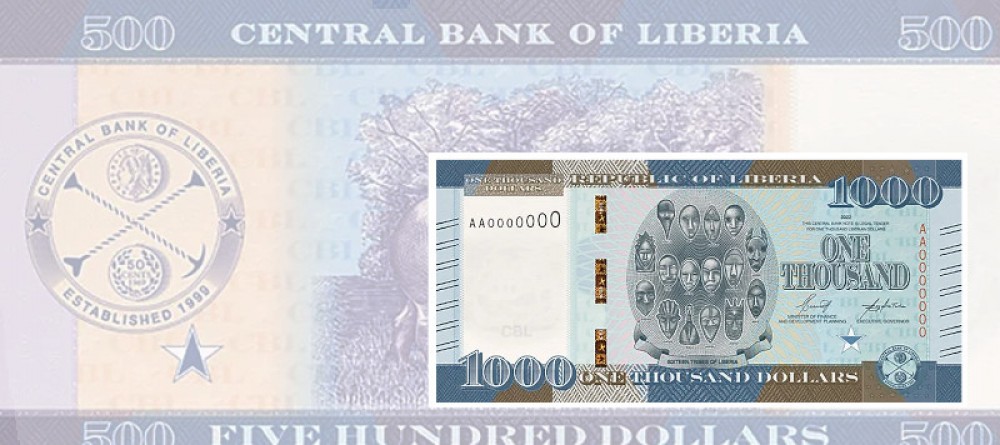 Банкноты Либерии 500 и 1000 долларов 2022 года