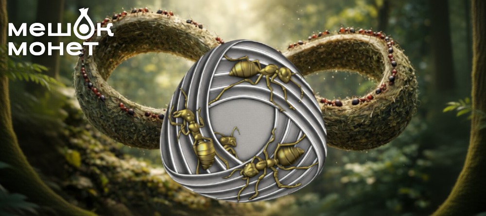 Серебряная монета с муравьями на ленте Мёбиуса — выпуск Le Grand Mint 2026