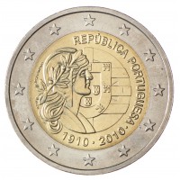 Монета Португалия 2 евро 2010 100 лет Португальской Республике