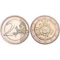 Монета Ирландия 2 евро 2012 10 лет наличному обращению евро