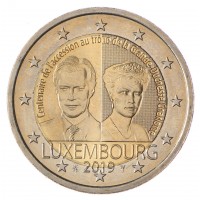 Монета Люксембург 2 евро 2019 100-летие вступления на престол Великой Герцогини Люксембурга Шарлотты