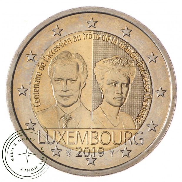 Люксембург 2 евро 2019 100-летие вступления на престол Великой Герцогини Люксембурга Шарлотты