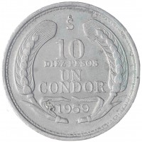 Монета Чили 10 песо 1959