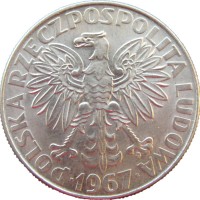 Монета Польша 10 злотых 1967 100 лет со дня рождения Марии Склодовской-Кюри