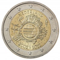 Нидерланды 2 евро 2012 10 лет наличному обращению евро