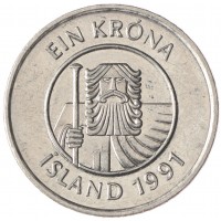 Монета Исландия 1 крона 1991