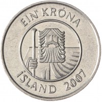 Монета Исландия 1 крона 2007