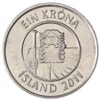 Монета Исландия 1 крона 2011