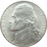 Монета США 5 центов 2003 P