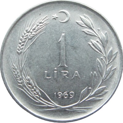 Монета Турция 1 лира 1969