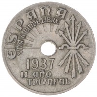 Монета Испания 25 сентимо 1937