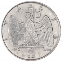 Монета Италия 1 лира 1940 магнетик