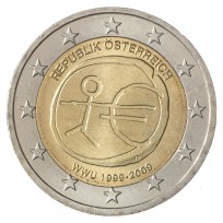 Монета Австрия 2 евро 2009 10 лет экономическому и валютному союзу